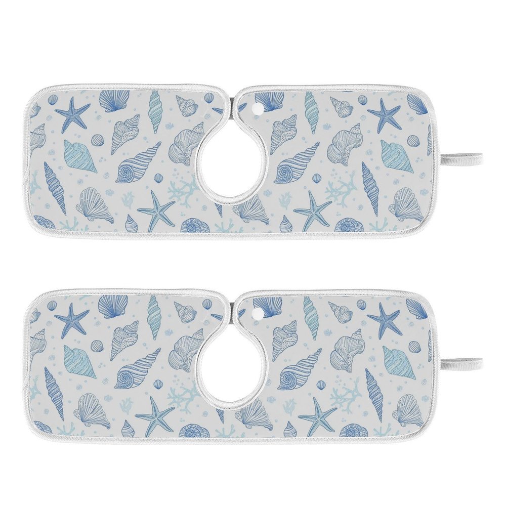Kitchen Faucet Absorbent Mat,Seashells Starfish Water Splash Guard for Sink, Faucet Drip Catcher Thicken Sponge Microfiber Faucet Water Catcher Mat Sink Absorbent Mat for Kitchen 14x5in 2 Pack