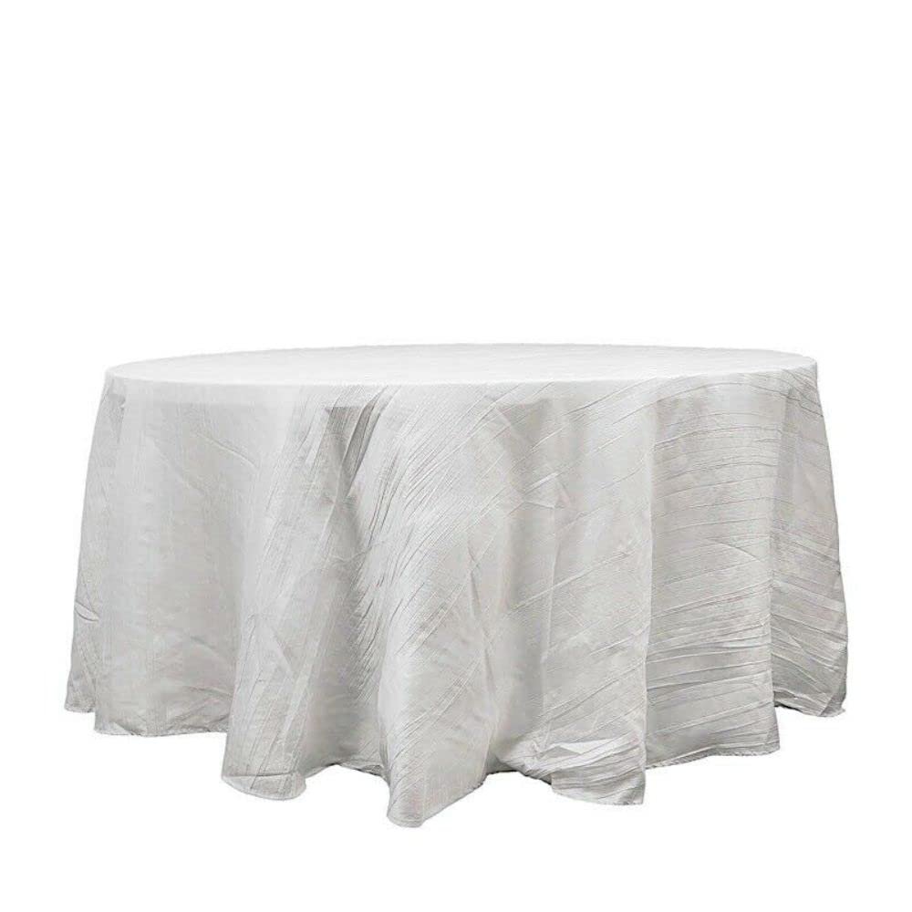 1 Pcs White 120" Accordion Crinkle Taffeta Round Tablecloth Wedding Party Decorations