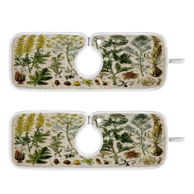 Kitchen Faucet Absorbent Mat, Antique Botanical Water Splash Guard for Sink, Faucet Drip Catcher Thicken Sponge Microfiber Faucet Water Catcher Mat Sink Absorbent Mat for Kitchen 14x5in 2 Pack