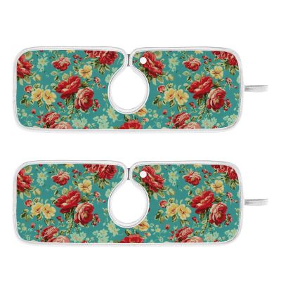 Kitchen Faucet Absorbent Mat,Rose Flower Floral Water Splash Guard for Sink, Faucet Drip Catcher Thicken Sponge Microfiber Faucet Water Catcher Mat Sink Absorbent Mat for Kitchen 30x5in 2 Pack