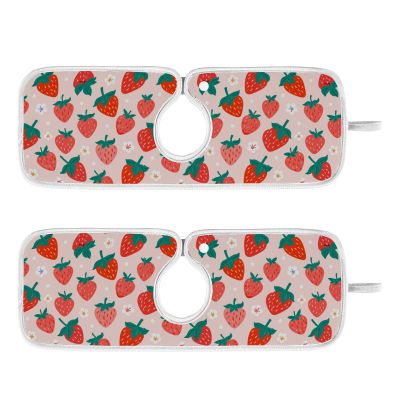 Kitchen Faucet Absorbent Mat,Strawberry Summer Berry Water Splash Guard for Sink, Faucet Drip Catcher Thicken Sponge Microfiber Faucet Water Catcher Mat Sink Absorbent Mat for Kitchen 14x5in 2 Pack