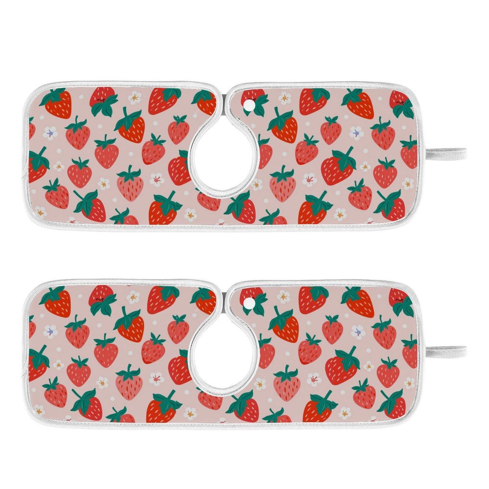 Kitchen Faucet Absorbent Mat,Strawberry Summer Berry Water Splash Guard for Sink, Faucet Drip Catcher Thicken Sponge Microfiber Faucet Water Catcher Mat Sink Absorbent Mat for Kitchen 14x5in 2 Pack