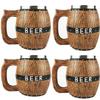 4 Vintage Viking Beer Mug, 18 oz Large Wooden Beer MugOak Beer TankardWood Carving Beer Mug of Wood Eco FriendlyBeer Cup for Men and Women, Beer Cup Gift (4 Mugs) view 1