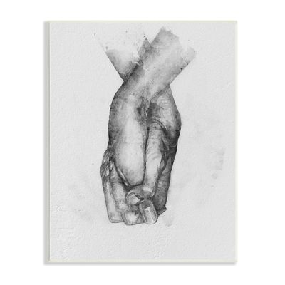 Stupell Industries Simple Vintage Black & White Hand Holding Illustration, Design by Ros Ruseva, Grey, 10 x 15