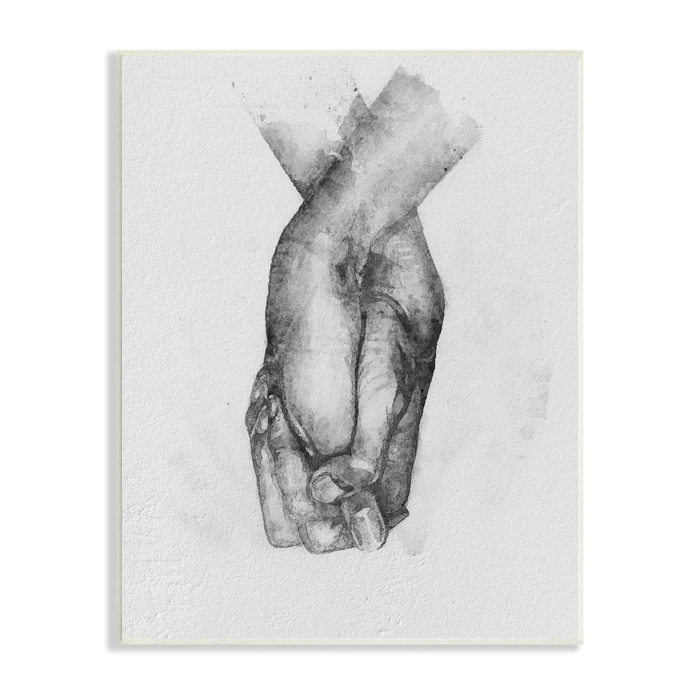 Stupell Industries Simple Vintage Black & White Hand Holding Illustration, Design by Ros Ruseva, Grey, 10 x 15