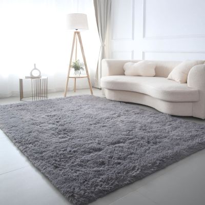CAIYUECS Grey Area Rug for Living Room: Indoor Ultra Soft Shag Plush Rugs for Bedroom - Non-Skid Modern Nursery Faux Fur Rugs for Kids Room Home Decor (6x9 Feet, Grey)