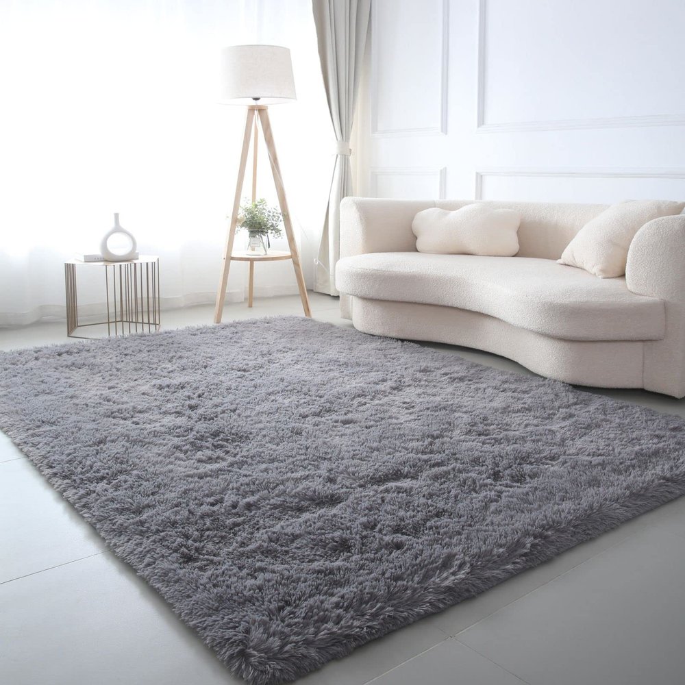 CAIYUECS Grey Area Rug for Living Room: Indoor Ultra Soft Shag Plush Rugs for Bedroom - Non-Skid Modern Nursery Faux Fur Rugs for Kids Room Home Decor (6x9 Feet, Grey)