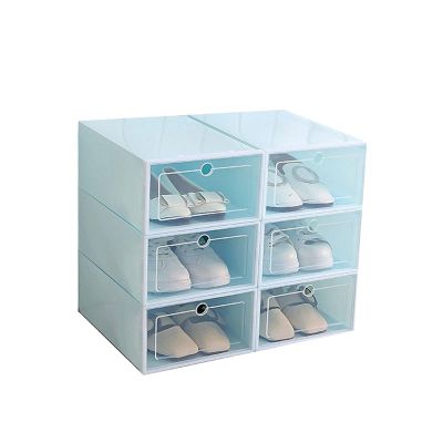 Clear Shoe Boxes Stackable,6 Packs Transparent Shoe Box Shoes Organizers Plastic Thickened Foldable Dustproof Storage Box Stackable Shoe Cabinet (Color : Blue, Size : Medium)
