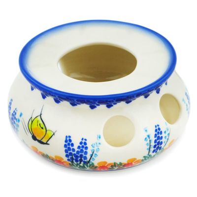 Polmedia Polish Pottery Heater UNIKAT - Flutters in The Wind Pattern Handmade in Boleslawiec Poland by Ceramika Dalia + Certificate of Authenticity