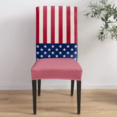 6 PCS Dining Room Chair Covers, American Flag Day Stretch Chair Cover Kitchen Chair Seat Covers, Washable Chair Slipcovers Protector for Party Banquet Wedding Star Blue Backdrop Red Stripes