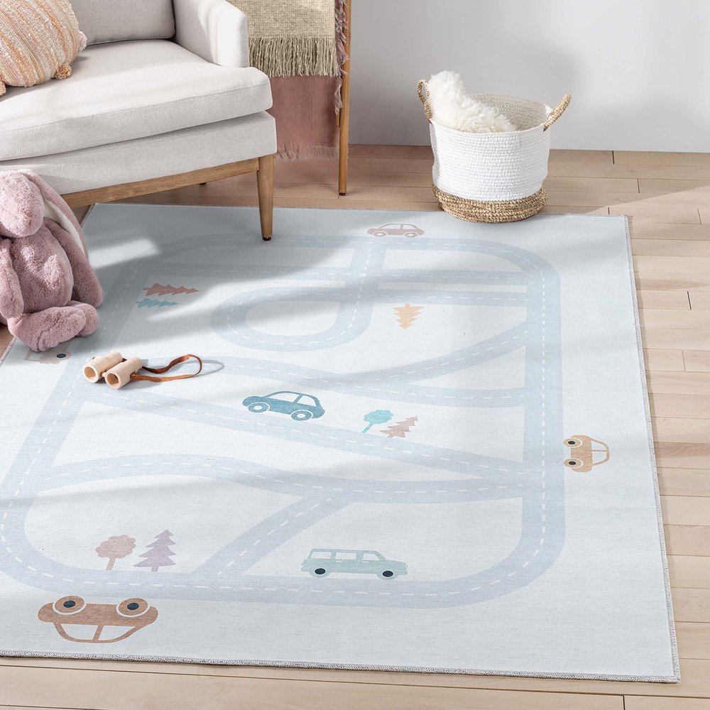 Well Woven Playful Roads Light Grey 6' x 9' Kids Road Rug Traffic Playmat