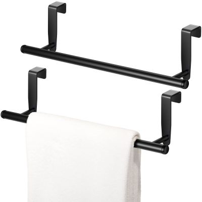 2 Pack Towel Rack for Cabinet, Over Cabinet Bar, Strong Steel Towel Holder, 9 Inch for Home Kitchen Bathroom Doors(Black)