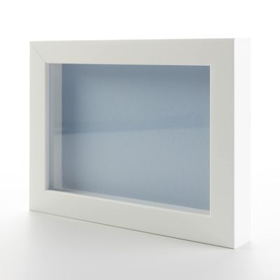 11x14 Shadow Box White Solid Pine Wood Display Frame with Blue Acid-Free Backing UV Acrylic & Hanging Hardware with 0.75" Usable Depth and 0.75" Frame Moulding Width