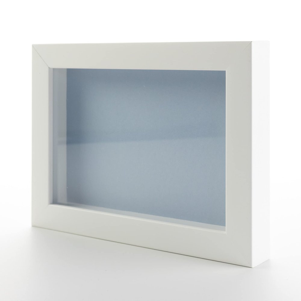 11x14 Shadow Box White Solid Pine Wood Display Frame with Blue Acid-Free Backing UV Acrylic & Hanging Hardware with 0.75" Usable Depth and 0.75" Frame Moulding Width