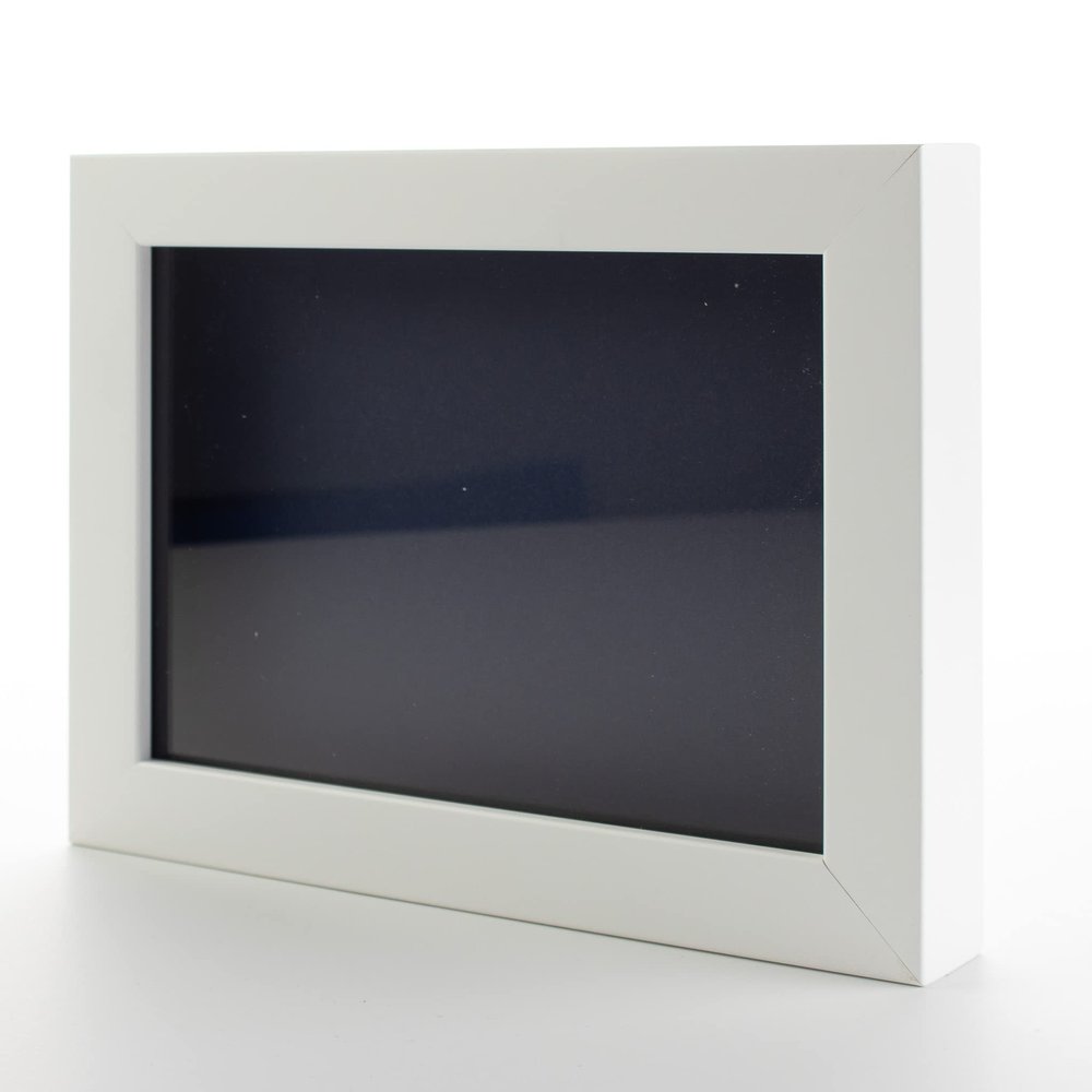 11x14 Shadow Box White Solid Pine Wood Display Frame with Navy Acid-Free Backing UV Acrylic & Hanging Hardware with 0.75" Usable Depth and 0.75" Frame Moulding Width
