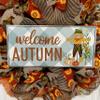Welcome Autumn Blue Check Scarecrow Halloween or Harvest Wreath Handmade Deco Mesh. Available in 24 inch and 28 inch diameters view 2