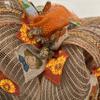 Welcome Autumn Blue Check Scarecrow Halloween or Harvest Wreath Handmade Deco Mesh. Available in 24 inch and 28 inch diameters view 3