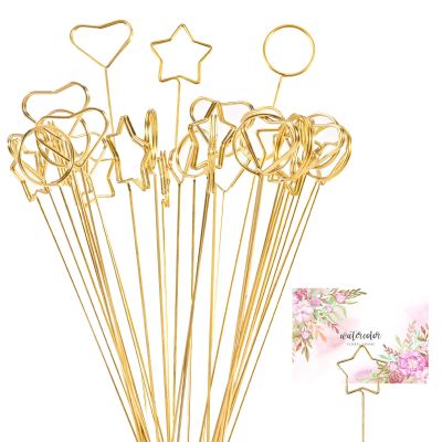FUSHENMU 30pcs Metal Floral Place Card Holder,Heart Round Star Shape Photo Memo Table Number Holder Flower Pick Clips for Floral Arrangement Wedding Birthday Office