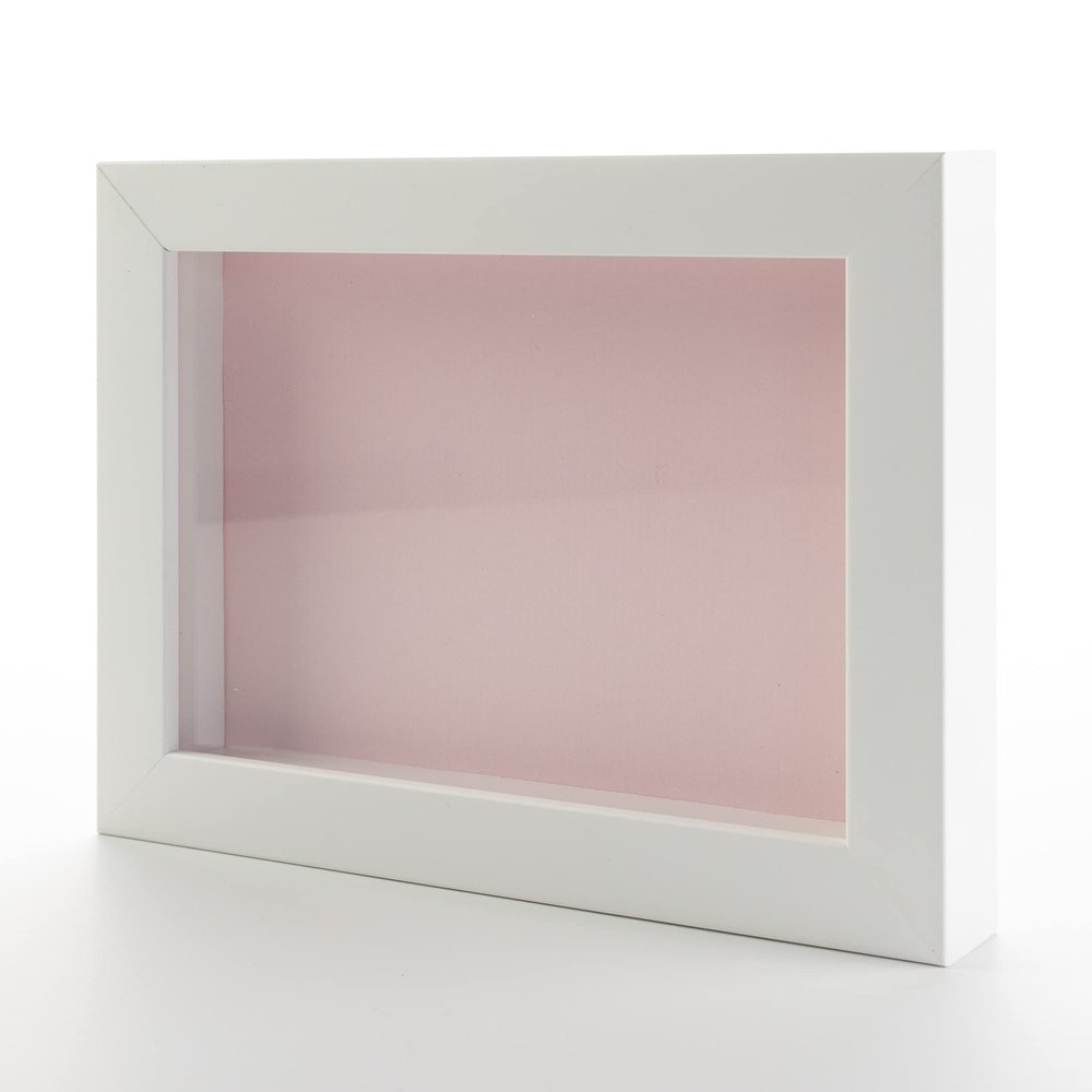 10x20 Shadow Box White Solid Pine Wood Display Frame with Pink Acid-Free Backing UV Acrylic & Hanging Hardware with 0.75" Usable Depth and 0.75" Frame Moulding Width
