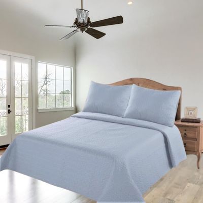 2/3 Piece Set Reversible Hotel Quilt Bedspread Lightweight Stitch Pattern Solid Color Quilt and Pillow Sham (King, Slate Blue Pale) Nena