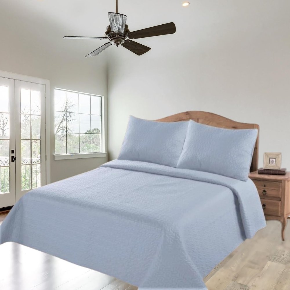 2/3 Piece Set Reversible Hotel Quilt Bedspread Lightweight Stitch Pattern Solid Color Quilt and Pillow Sham (King, Slate Blue Pale) Nena