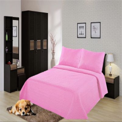 2/3 Piece Set Reversible Hotel Quilt Bedspread Lightweight Stitch Pattern Solid Color Quilt and Pillow Sham (Queen, Light Pink)