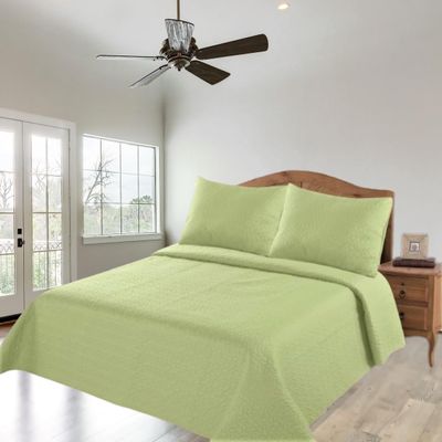 2/3 Piece Set Reversible Hotel Quilt Bedspread Lightweight Stitch Pattern Solid Color Quilt and Pillow Sham (King, Sage Green) Nena