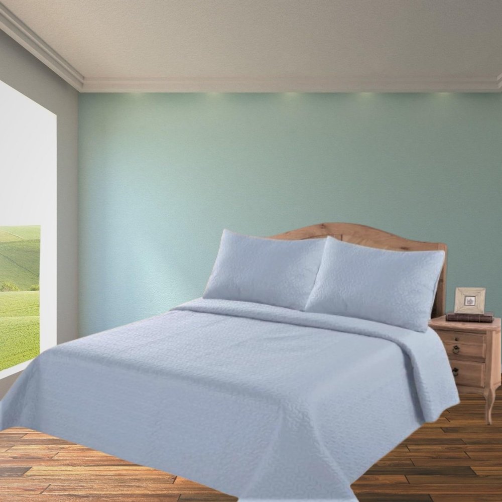 2/3 Piece Set Reversible Hotel Quilt Bedspread Lightweight Stitch Pattern Solid Color Quilt and Pillow Sham (Queen, Slate Blue Pale) Nena