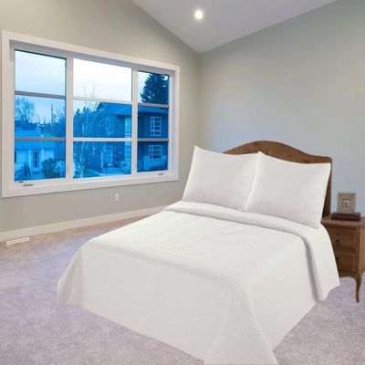 2/3 Piece Set Reversible Hotel Quilt Bedspread Lightweight Stitch Pattern Solid Color Quilt and Pillow Sham (Twin, Ivory Beige) Nena