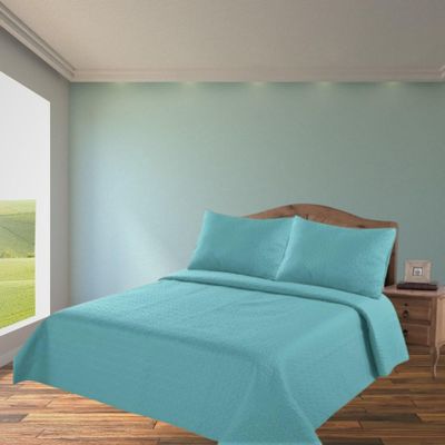 2/3 Piece Set Reversible Hotel Quilt Bedspread Lightweight Stitch Pattern Solid Color Quilt and Pillow Sham (Queen, Turquoise Green) Nena