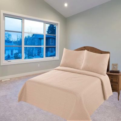 2/3 Piece Set Reversible Hotel Quilt Bedspread Lightweight Stitch Pattern Solid Color Quilt and Pillow Sham (Twin, Taupe Sand) Nena