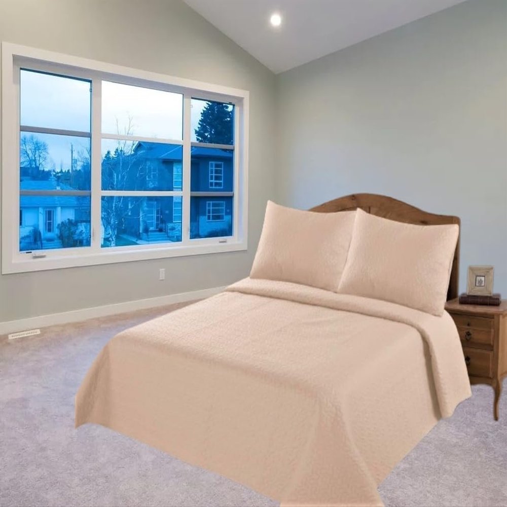 2/3 Piece Set Reversible Hotel Quilt Bedspread Lightweight Stitch Pattern Solid Color Quilt and Pillow Sham (Twin, Taupe Sand) Nena