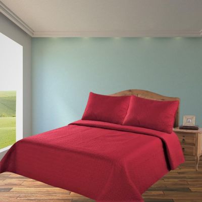 2/3 Piece Set Reversible Hotel Quilt Bedspread Lightweight Stitch Pattern Solid Color Quilt and Pillow Sham (Queen, Red) Nena