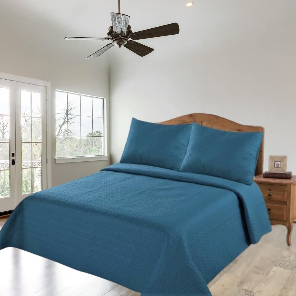 2/3 Piece Set Reversible Hotel Quilt Bedspread Lightweight Stitch Pattern Solid Color Quilt and Pillow Sham (King, Teal Green) Nena