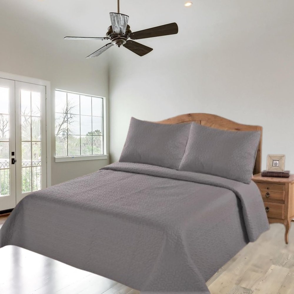 2/3 Piece Set Reversible Hotel Quilt Bedspread Lightweight Stitch Pattern Solid Color Quilt and Pillow Sham (King, Gray Charcoal) Nena