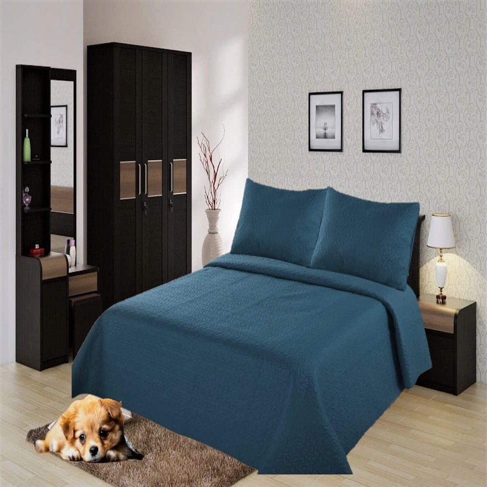 2/3 Piece Set Reversible Hotel Quilt Bedspread Lightweight Stitch Pattern Solid Color Quilt and Pillow Sham (Twin, Teal Green)