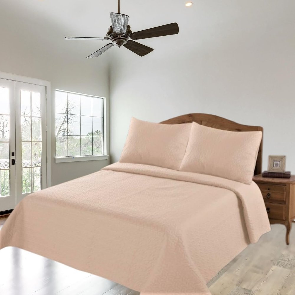 2/3 Piece Set Reversible Hotel Quilt Bedspread Lightweight Stitch Pattern Solid Color Quilt and Pillow Sham (King, Taupe Sand) Nena