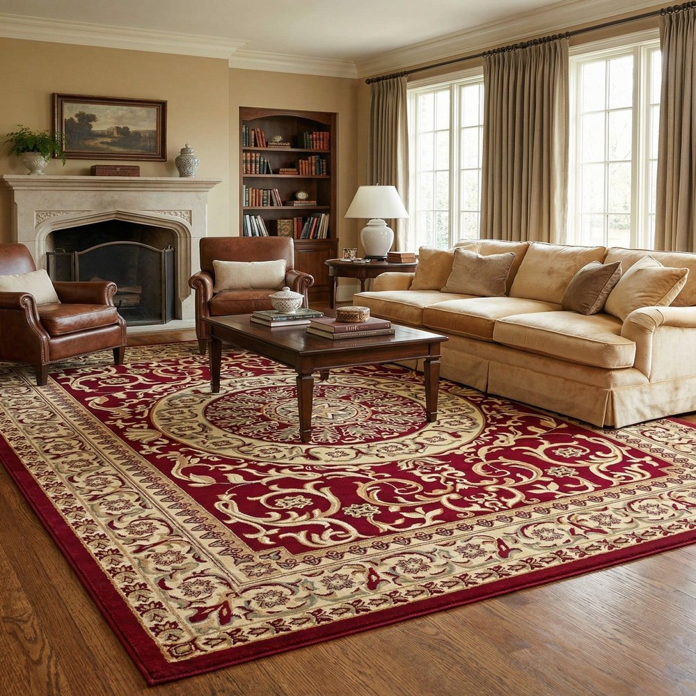 Rugs.com - Chateau Rug 10' x 13' 1 Red Traditional Medallion Rug Perfect for Living Rooms, Dining Rooms, and Large Offices