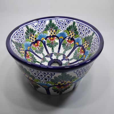 16" ROUND TALAVERA SINK ceramic bathroom vessel sink, mexican handmade folk art