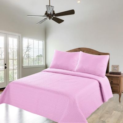 2/3 Piece Set Reversible Hotel Quilt Bedspread Lightweight Stitch Pattern Solid Color Quilt and Pillow Sham (King, Light Pink) Nena