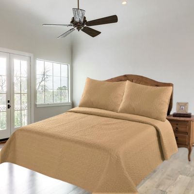 2/3 Piece Set Reversible Hotel Quilt Bedspread Lightweight Stitch Pattern Solid Color Quilt and Pillow Sham (King, Gold) Nena