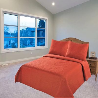 2/3 Piece Set Reversible Hotel Quilt Bedspread Lightweight Stitch Pattern Solid Color Quilt and Pillow Sham (Twin, Orange) Nena