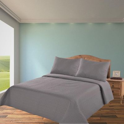 2/3 Piece Set Reversible Hotel Quilt Bedspread Lightweight Stitch Pattern Solid Color Quilt and Pillow Sham (Queen, Gray Charcoal) Nena