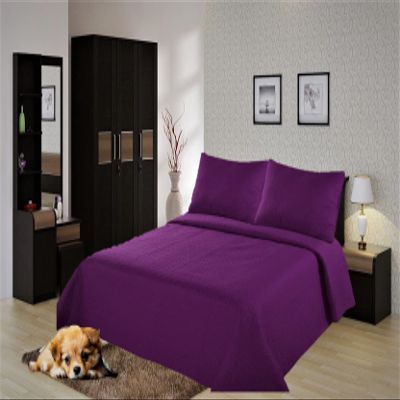 2/3 Piece Set Reversible Hotel Quilt Bedspread Lightweight Stitch Pattern Solid Color Quilt and Pillow Sham (King, Purple)
