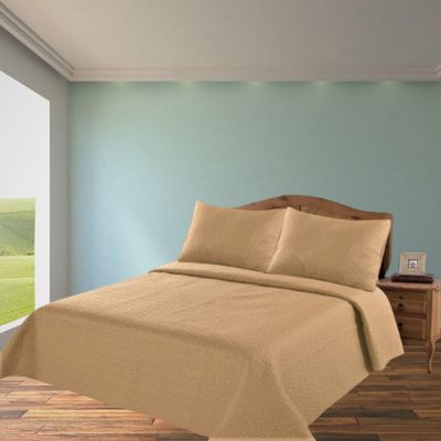 2/3 Piece Set Reversible Hotel Quilt Bedspread Lightweight Stitch Pattern Solid Color Quilt and Pillow Sham (Queen, Gold) Nena