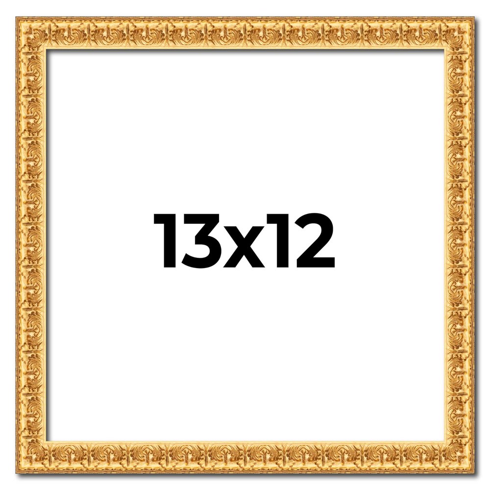 13x12 Frame Gold Real Wood Picture Frame Width 1 Inches | Interior Frame Depth 0.5 Inches | Edwina Industrial Photo Frame Complete with UV Acrylic, Foam Board Backing & Hanging Hardware