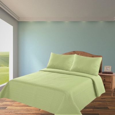 2/3 Piece Set Reversible Hotel Quilt Bedspread Lightweight Stitch Pattern Solid Color Quilt and Pillow Sham (Queen, Sage Green) Nena