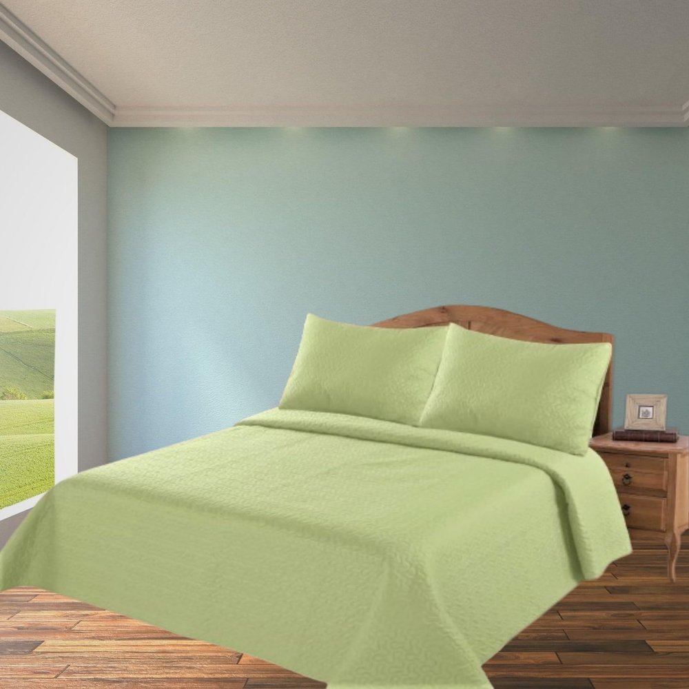 2/3 Piece Set Reversible Hotel Quilt Bedspread Lightweight Stitch Pattern Solid Color Quilt and Pillow Sham (Queen, Sage Green) Nena
