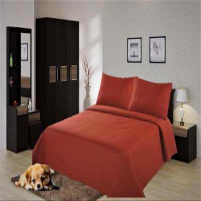 2/3 Piece Set Reversible Hotel Quilt Bedspread Lightweight Stitch Pattern Solid Color Quilt and Pillow Sham (Queen, Orange)