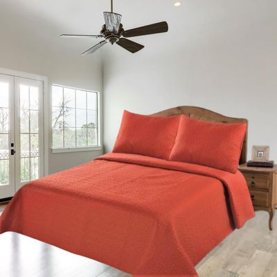 2/3 Piece Set Reversible Hotel Quilt Bedspread Lightweight Stitch Pattern Solid Color Quilt and Pillow Sham (King, Orange) Nena